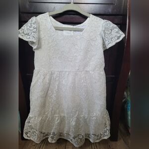 Childrens Place White & Silver Lace Ruffle-Hem Girls' Dress